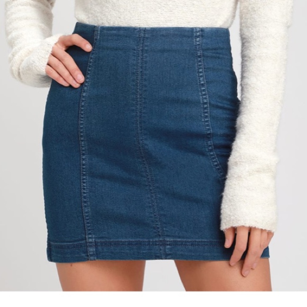 Free People Dark Wash Denim Mini Skirt 0